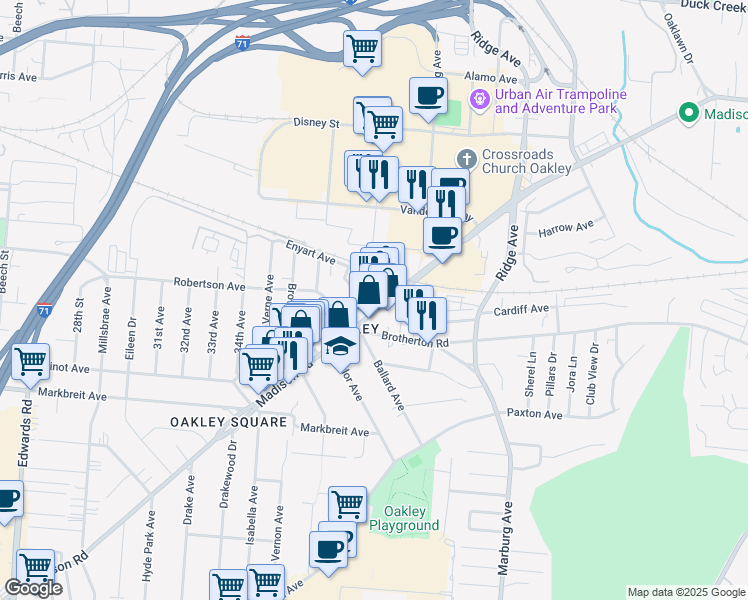 map of restaurants, bars, coffee shops, grocery stores, and more near 3210 Madison Rd in Cincinnati