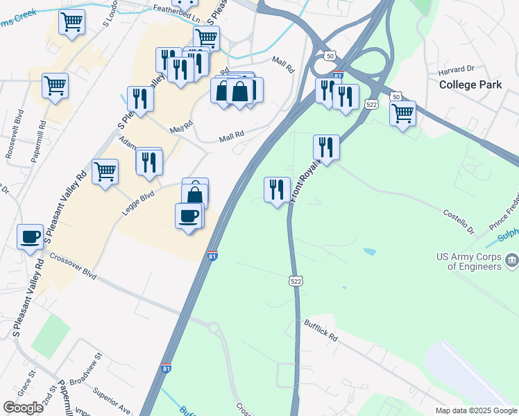 map of restaurants, bars, coffee shops, grocery stores, and more near 166 Windy Hill Lane in Winchester