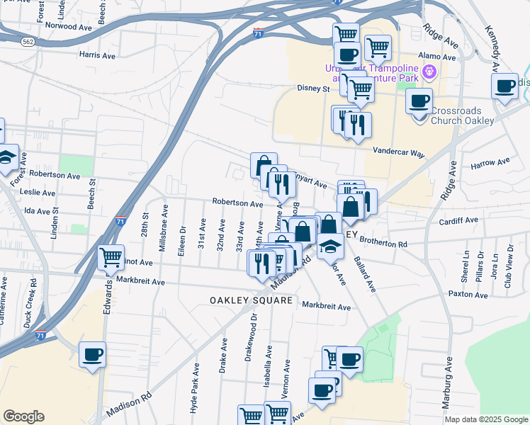 map of restaurants, bars, coffee shops, grocery stores, and more near 4409 Verne Avenue in Cincinnati