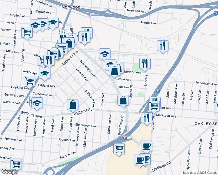 map of restaurants, bars, coffee shops, grocery stores, and more near 4320 Forest Avenue in Cincinnati