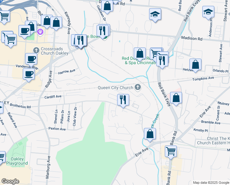 map of restaurants, bars, coffee shops, grocery stores, and more near 4233 Allendorf Drive in Cincinnati