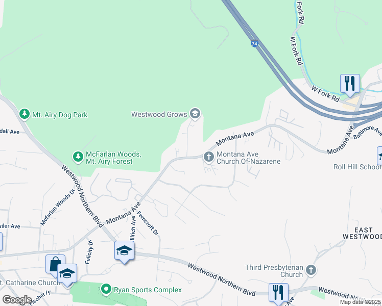 map of restaurants, bars, coffee shops, grocery stores, and more near 3721 Quante Avenue in Cincinnati