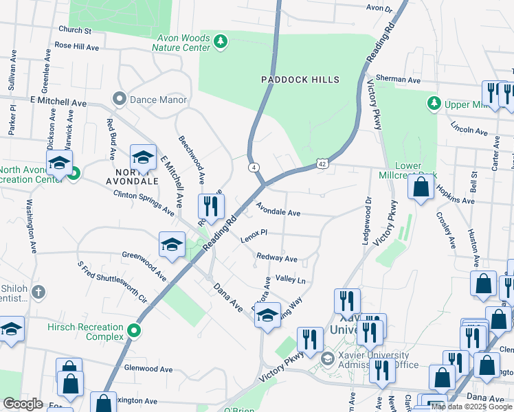 map of restaurants, bars, coffee shops, grocery stores, and more near in Cincinnati