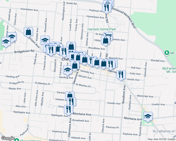 map of restaurants, bars, coffee shops, grocery stores, and more near in Cheviot