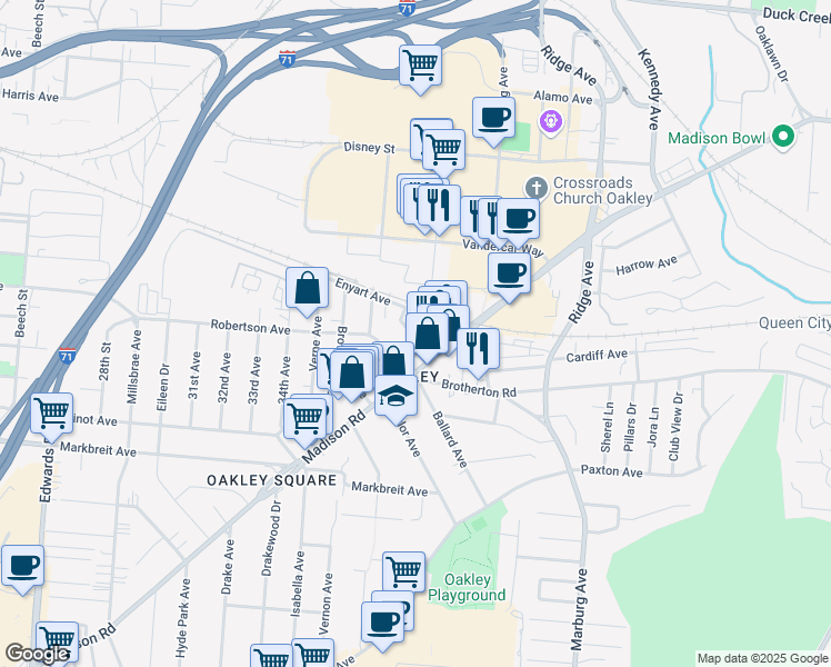 map of restaurants, bars, coffee shops, grocery stores, and more near 4426 Brazee Street in Cincinnati