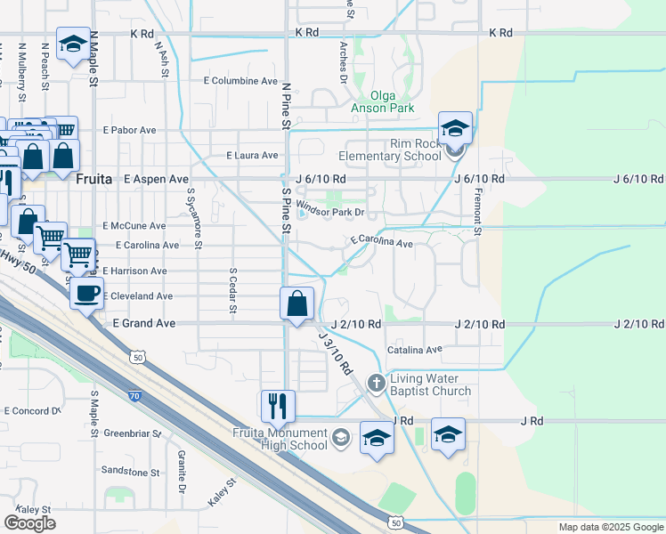map of restaurants, bars, coffee shops, grocery stores, and more near 1158 East Carolina Avenue in Fruita