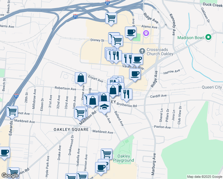 map of restaurants, bars, coffee shops, grocery stores, and more near 4426 Brazee Street in Cincinnati