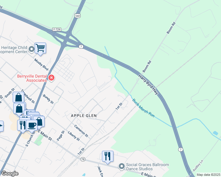 map of restaurants, bars, coffee shops, grocery stores, and more near 112 Page Street in Berryville