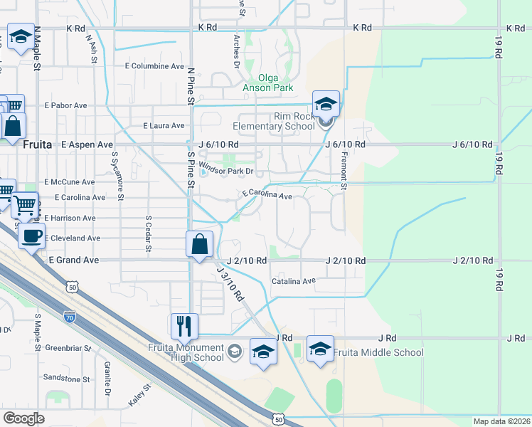 map of restaurants, bars, coffee shops, grocery stores, and more near 287 Sargent Circle in Fruita