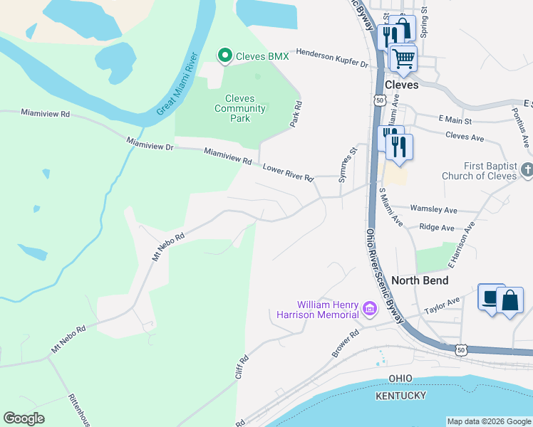 map of restaurants, bars, coffee shops, grocery stores, and more near 37 Blondeau Street in Cleves