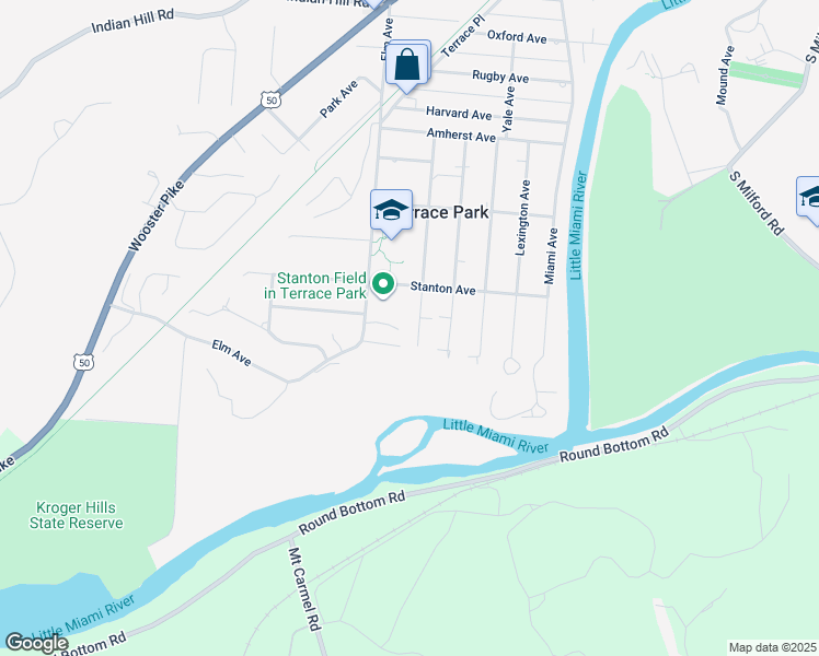 map of restaurants, bars, coffee shops, grocery stores, and more near 818 Myrtle Avenue in Terrace Park