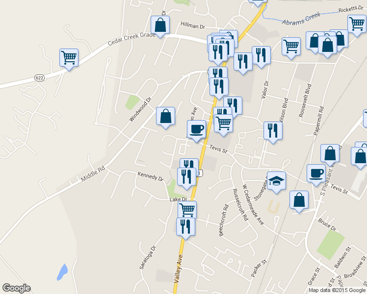 map of restaurants, bars, coffee shops, grocery stores, and more near 2629 Limestone Court in Winchester