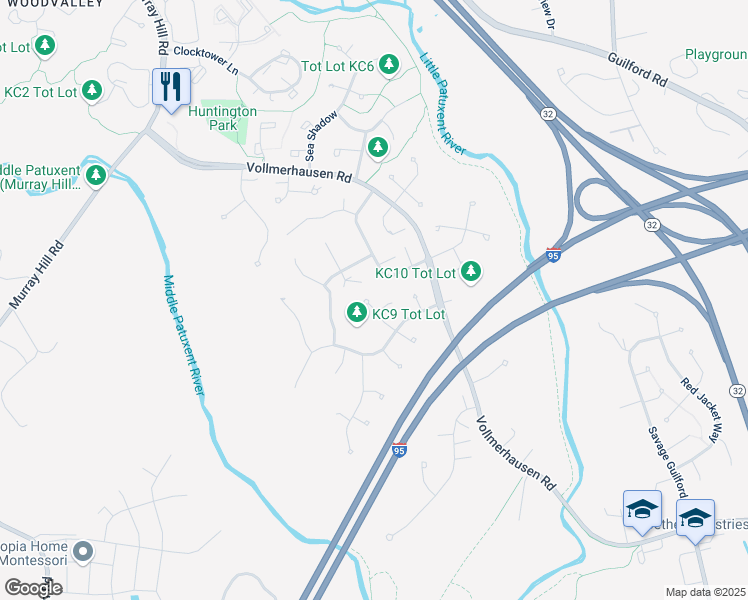 map of restaurants, bars, coffee shops, grocery stores, and more near 9422 Sunfall Court in Columbia
