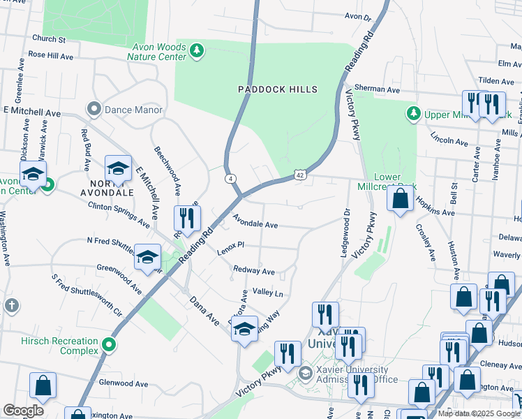 map of restaurants, bars, coffee shops, grocery stores, and more near 923 Barry Lane in Cincinnati