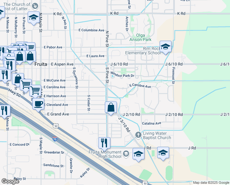map of restaurants, bars, coffee shops, grocery stores, and more near 1128 East Carolina Avenue in Fruita