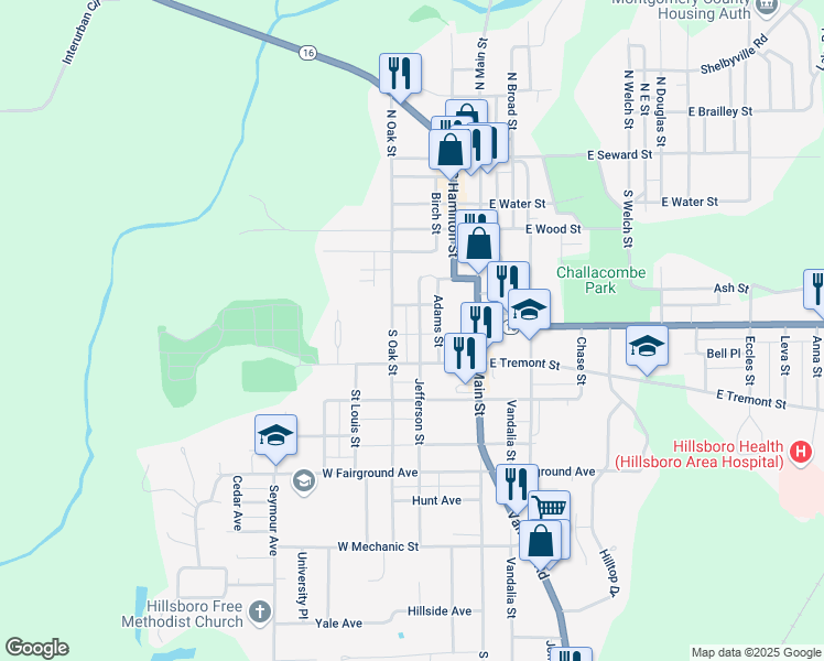 map of restaurants, bars, coffee shops, grocery stores, and more near 616 Jefferson Street in Hillsboro