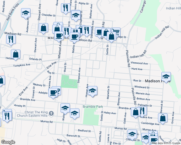 map of restaurants, bars, coffee shops, grocery stores, and more near 4618 Glenshade Avenue in Cincinnati