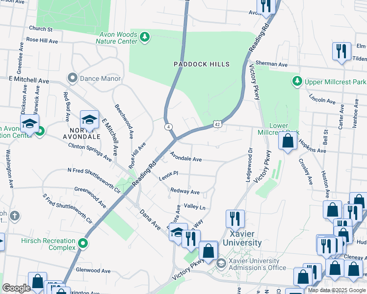 map of restaurants, bars, coffee shops, grocery stores, and more near 923 Barry Lane in Cincinnati