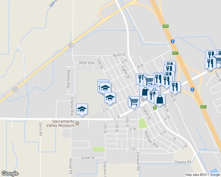 map of restaurants, bars, coffee shops, grocery stores, and more near 260 10th Street in Williams
