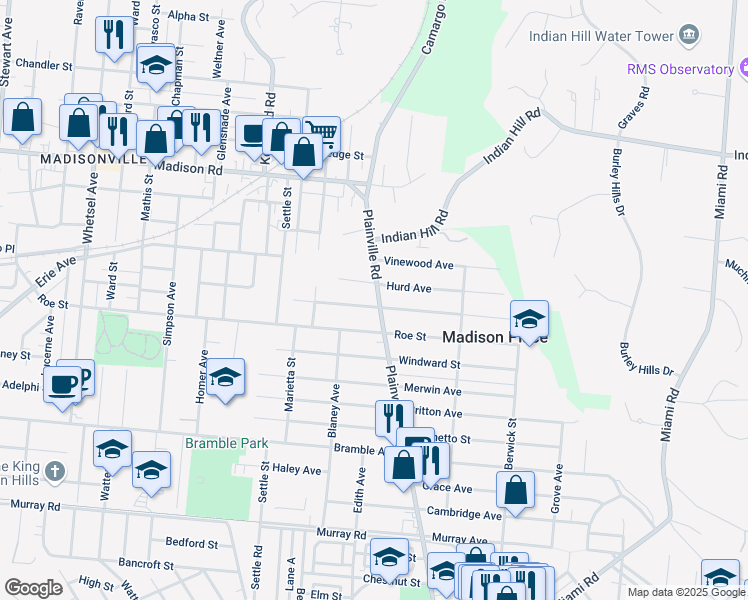 map of restaurants, bars, coffee shops, grocery stores, and more near 4707 Plainville Road in Cincinnati