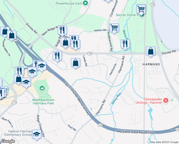 map of restaurants, bars, coffee shops, grocery stores, and more near 18 Leeds Road in Hanover