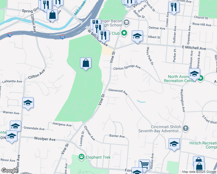 map of restaurants, bars, coffee shops, grocery stores, and more near 3856 Vine Street in Cincinnati