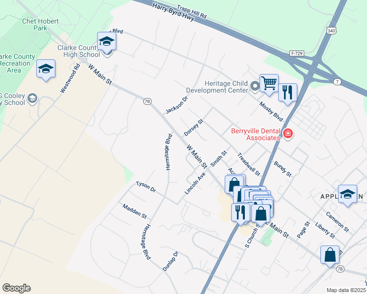 map of restaurants, bars, coffee shops, grocery stores, and more near 8 Osborne Street in Berryville
