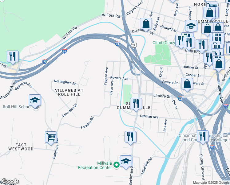 map of restaurants, bars, coffee shops, grocery stores, and more near 3740 Cass Avenue in Cincinnati