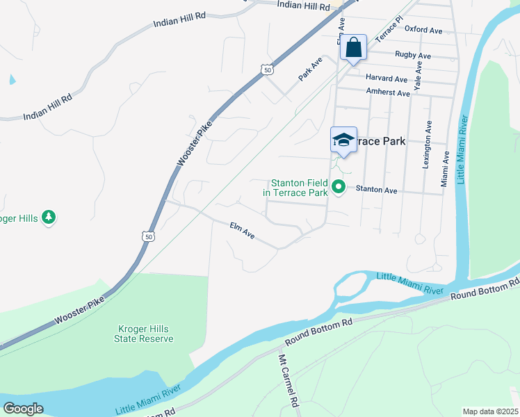 map of restaurants, bars, coffee shops, grocery stores, and more near 900 Princeton Drive in Terrace Park