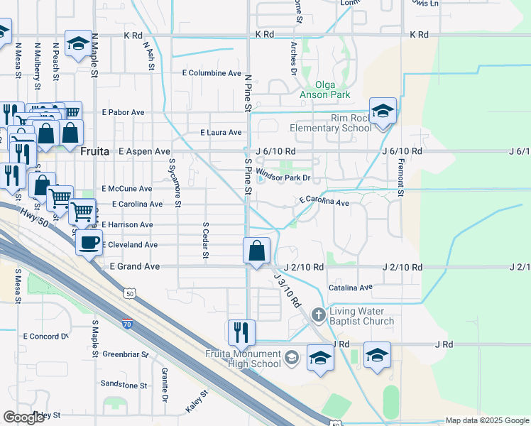 map of restaurants, bars, coffee shops, grocery stores, and more near 1124 East Carolina Avenue in Fruita