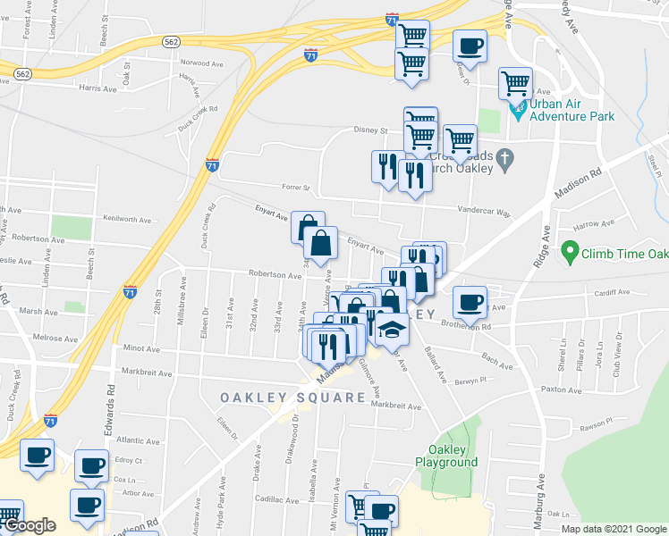 map of restaurants, bars, coffee shops, grocery stores, and more near 4409 Verne Avenue in Cincinnati