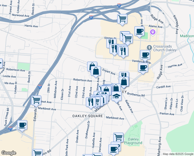 map of restaurants, bars, coffee shops, grocery stores, and more near 4409 Verne Avenue in Cincinnati