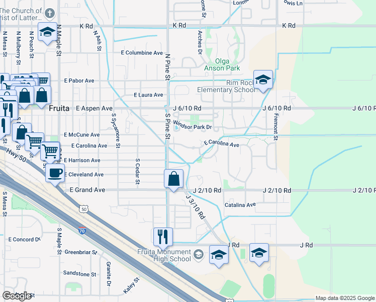 map of restaurants, bars, coffee shops, grocery stores, and more near 1142 East Carolina Avenue in Fruita