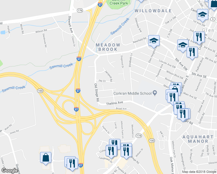 map of restaurants, bars, coffee shops, grocery stores, and more near 407 Washington Boulevard in Glen Burnie