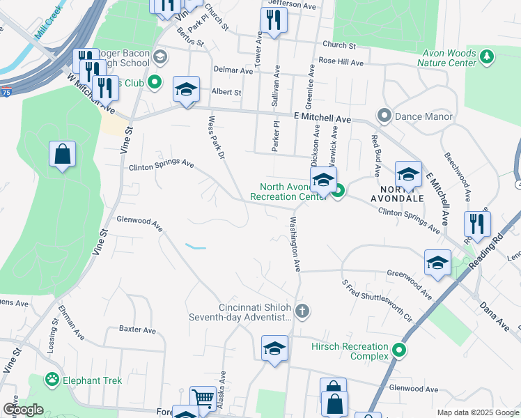 map of restaurants, bars, coffee shops, grocery stores, and more near 1 Revel Court in Cincinnati