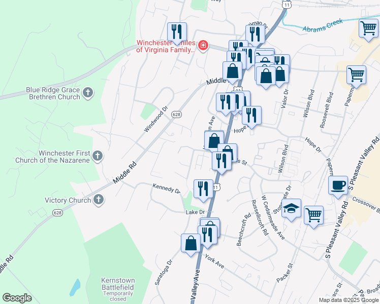 map of restaurants, bars, coffee shops, grocery stores, and more near 2631 Daniel Terrace in Winchester