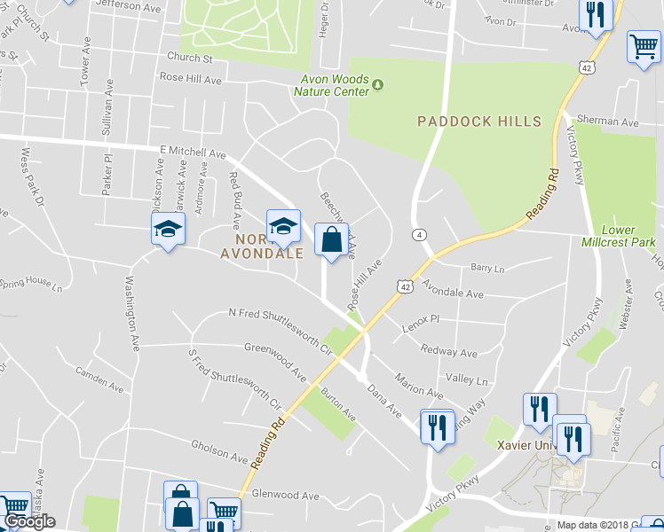 map of restaurants, bars, coffee shops, grocery stores, and more near 838 East Mitchell Avenue in Cincinnati