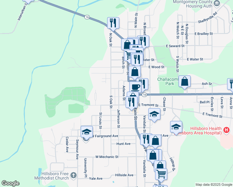 map of restaurants, bars, coffee shops, grocery stores, and more near 616 Jefferson Street in Hillsboro