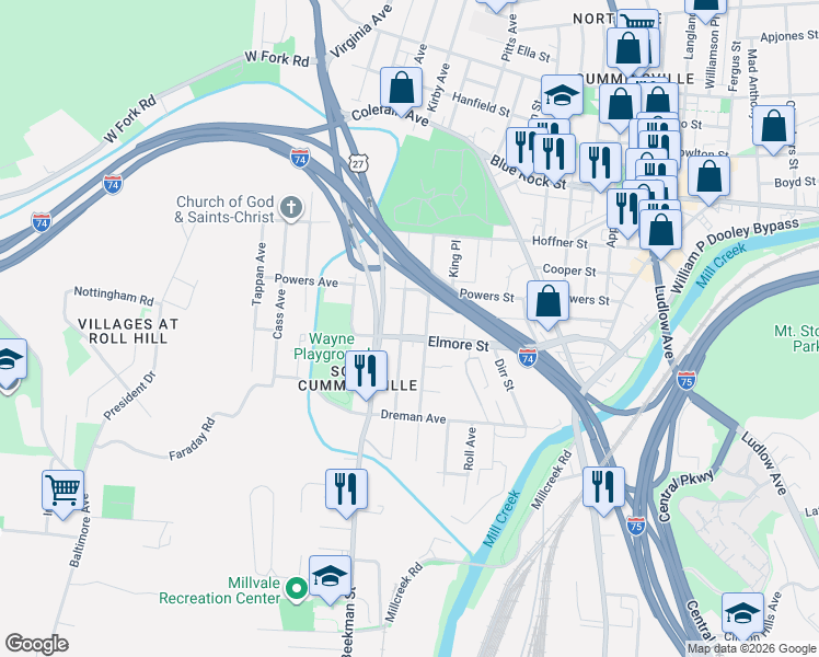 map of restaurants, bars, coffee shops, grocery stores, and more near 3802 Llewellyn Avenue in Cincinnati