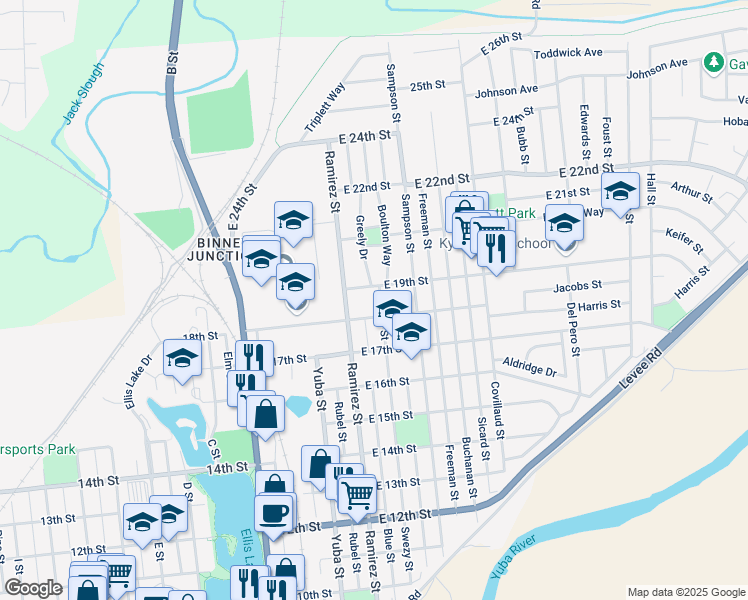 map of restaurants, bars, coffee shops, grocery stores, and more near 1816 Swezy Street in Marysville