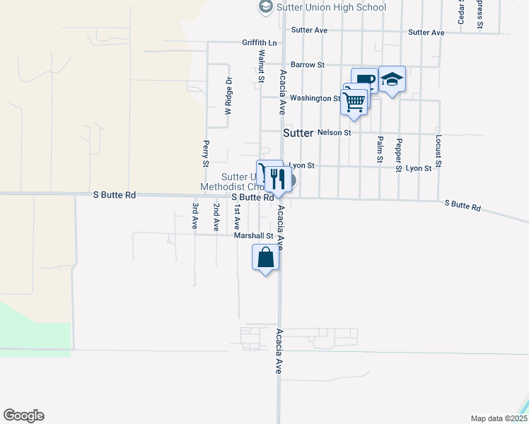 map of restaurants, bars, coffee shops, grocery stores, and more near 1969 Walnut Street in Sutter