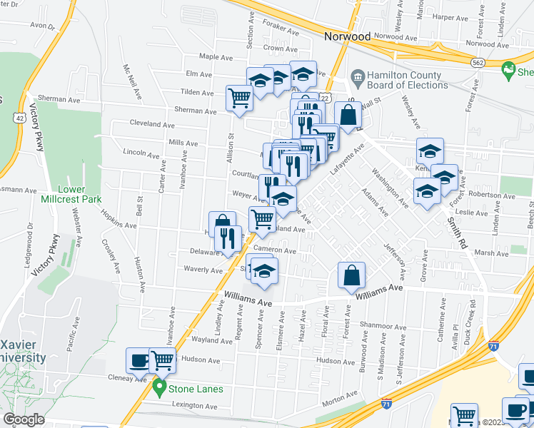 map of restaurants, bars, coffee shops, grocery stores, and more near 4314 Montgomery Road in Cincinnati
