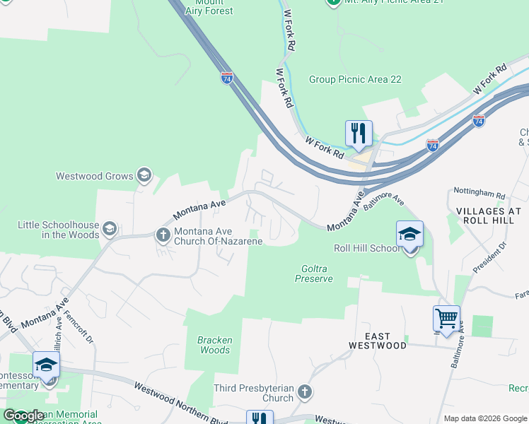 map of restaurants, bars, coffee shops, grocery stores, and more near in Cincinnati