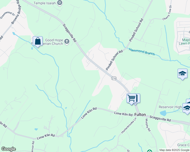 map of restaurants, bars, coffee shops, grocery stores, and more near 12027 Maryland 216 in Fulton
