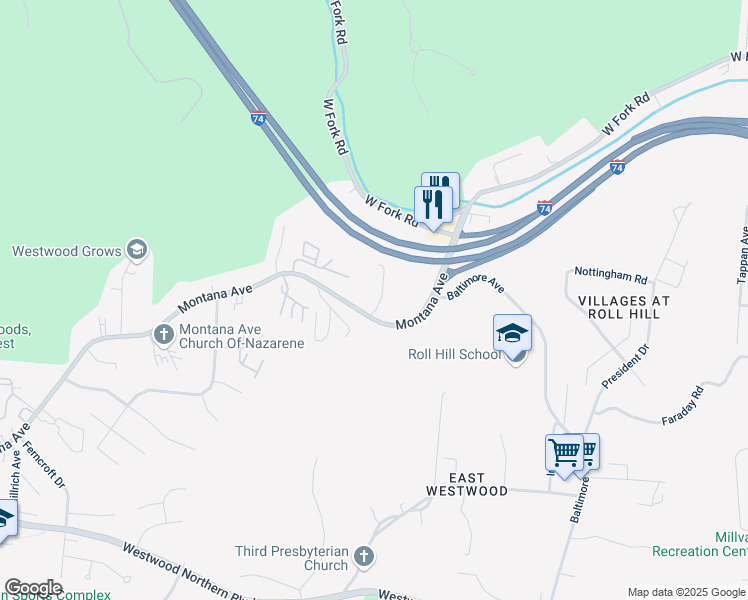 map of restaurants, bars, coffee shops, grocery stores, and more near 2300 Montana Avenue in Cincinnati
