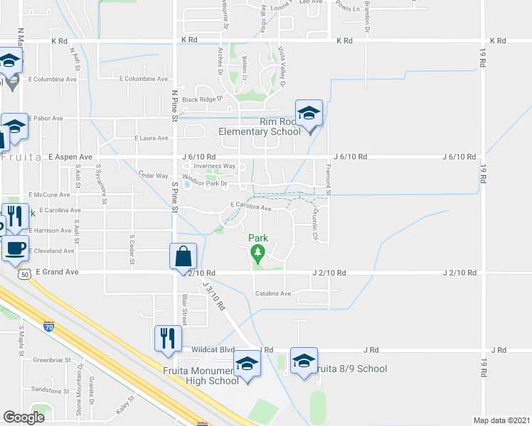 map of restaurants, bars, coffee shops, grocery stores, and more near 1332 East Carolina Avenue in Fruita
