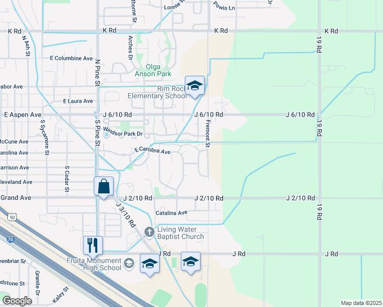 map of restaurants, bars, coffee shops, grocery stores, and more near 156 North Park Court in Fruita