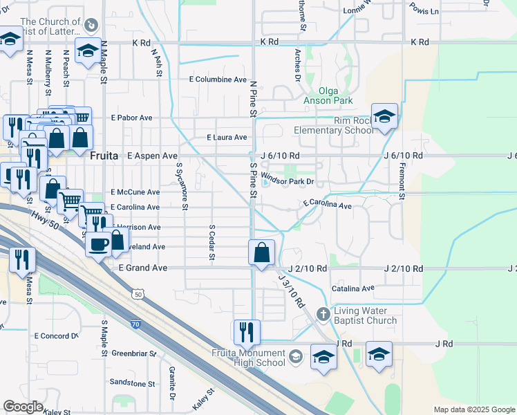 map of restaurants, bars, coffee shops, grocery stores, and more near 311 South Pine Street in Fruita
