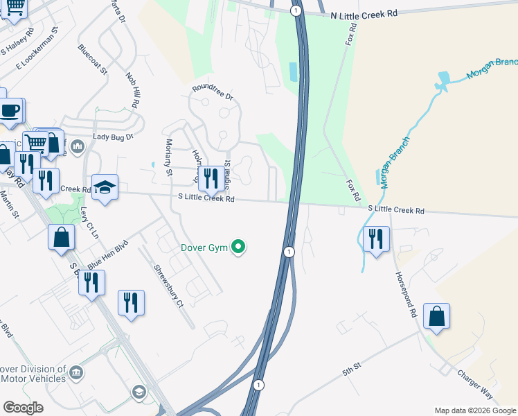 map of restaurants, bars, coffee shops, grocery stores, and more near in Dover