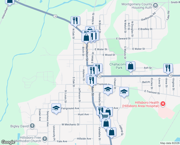 map of restaurants, bars, coffee shops, grocery stores, and more near 532 South Main Street in Hillsboro